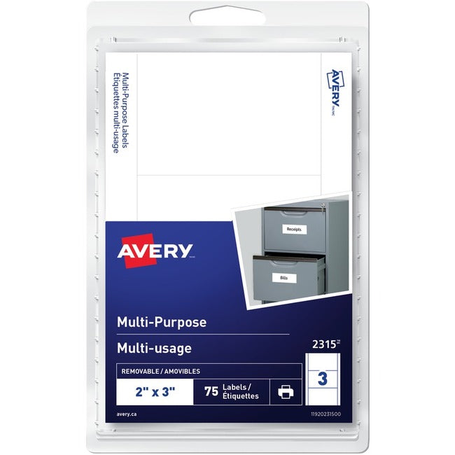 Avery&reg; Multi-Purpose Removable Labelsfor Laser and Inkjet Printers, 2" x 3"