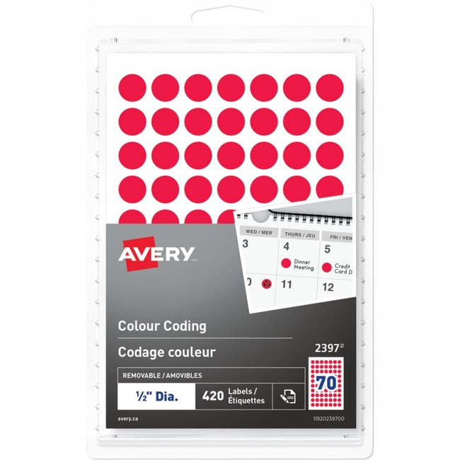 Avery&reg; Removable Colour Coding LabelsHandwrite, 1/2" , Red