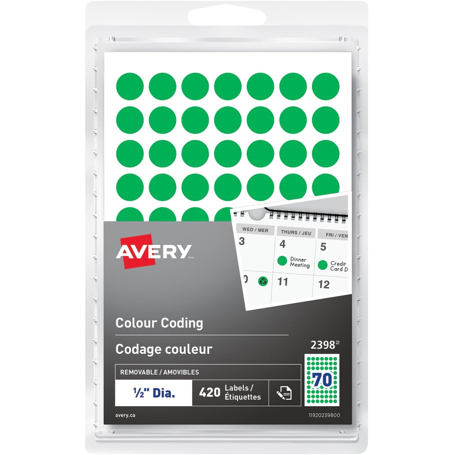 Avery&reg; Removable Colour Coding LabelsHandwrite, 1/2" , Green
