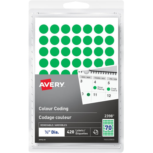 Avery&reg; Removable Colour Coding LabelsHandwrite, 1/2" , Green
