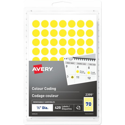 Avery&reg; Removable Colour Coding LabelsHandwrite, 1/2" , Yellow
