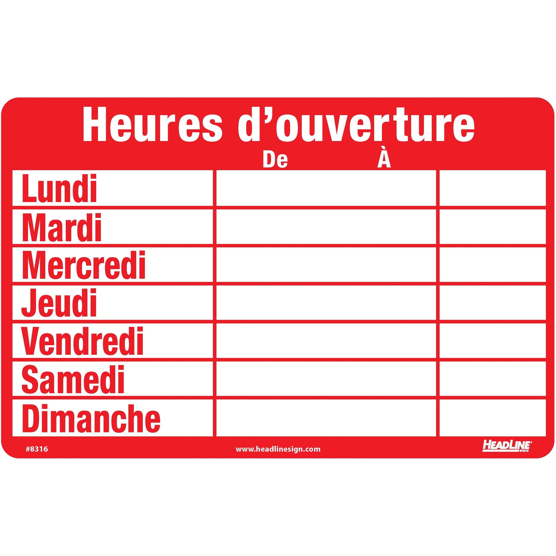 Business Hours Sign - French