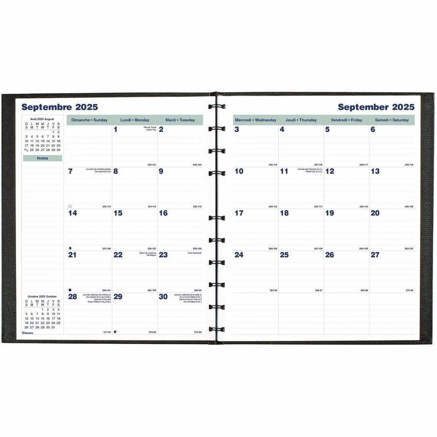 Blueline MiracleBind CoilPro Monthly Planner, 11" x 9-1/6" , Bilingual, Black - CF1512C.81B