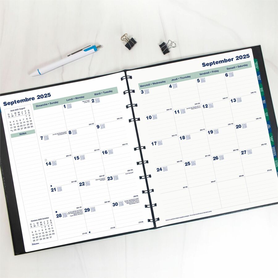 Blueline MiracleBind CoilPro Monthly Planner, 11" x 9-1/6" , Bilingual, Black - CF1512C.81B