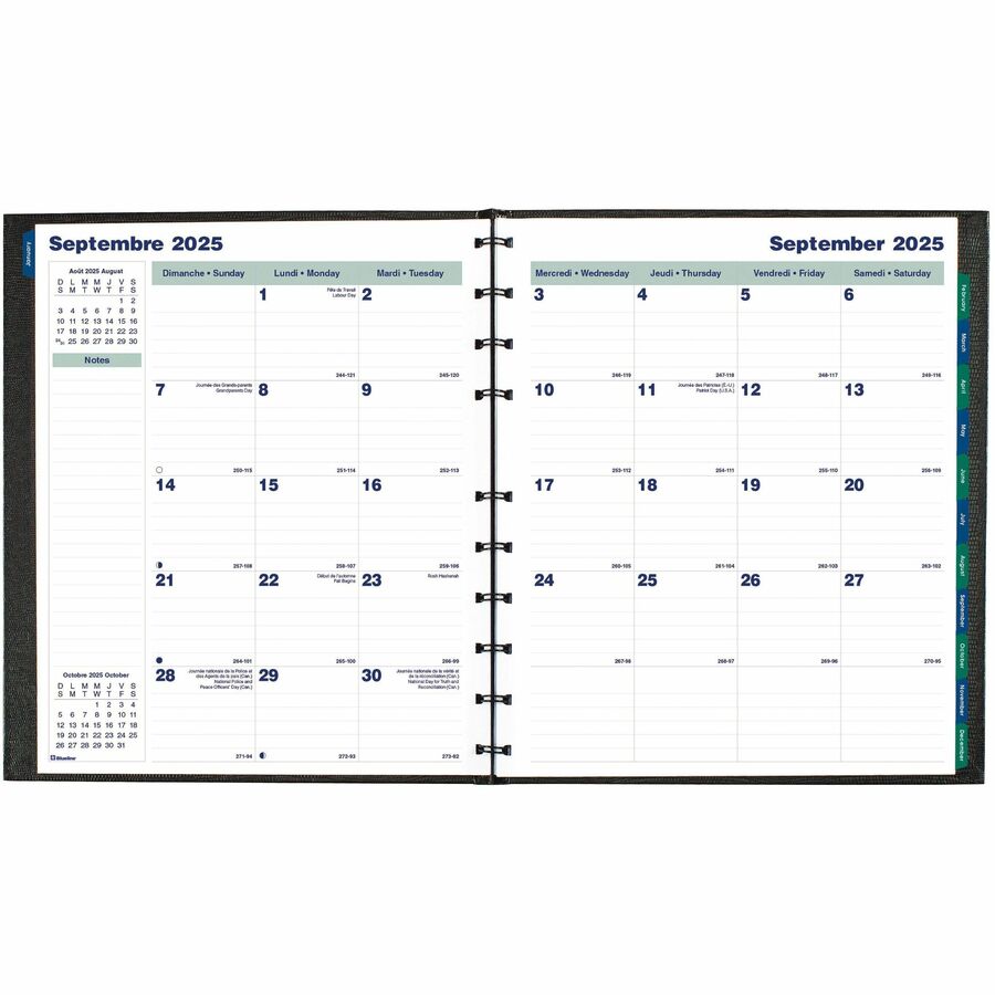 Blueline MiracleBind CoilPro Monthly Planner, 11" x 9-1/6" , Bilingual, Black - CF1512C.81B