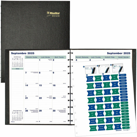 Blueline MiracleBind CoilPro Monthly Planner, 11" x 9-1/6" , Bilingual, Black