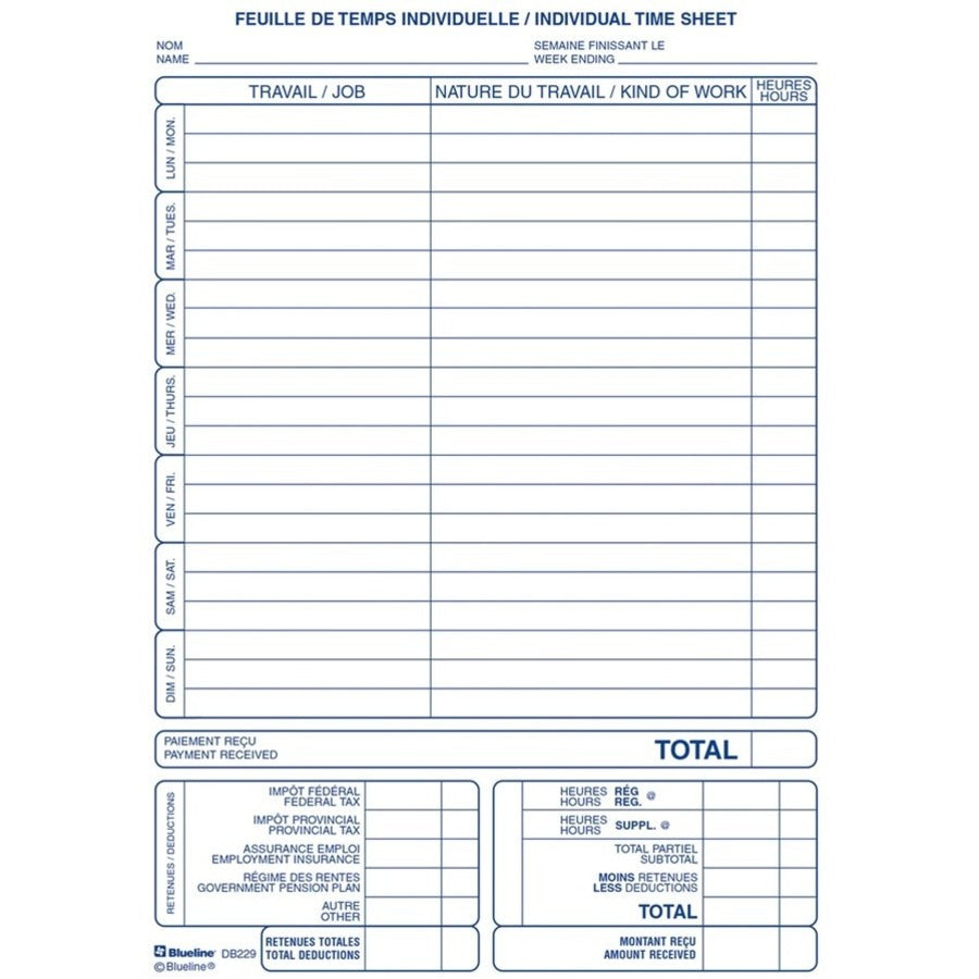 Blueline Individual Time Sheets - DB229