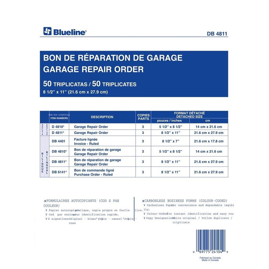 Blueline Garage Repair Orders in Snap Sets - DB4811