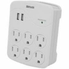 Woods 6-Outlet Surge Tap, 1000 Joules, 2 USB