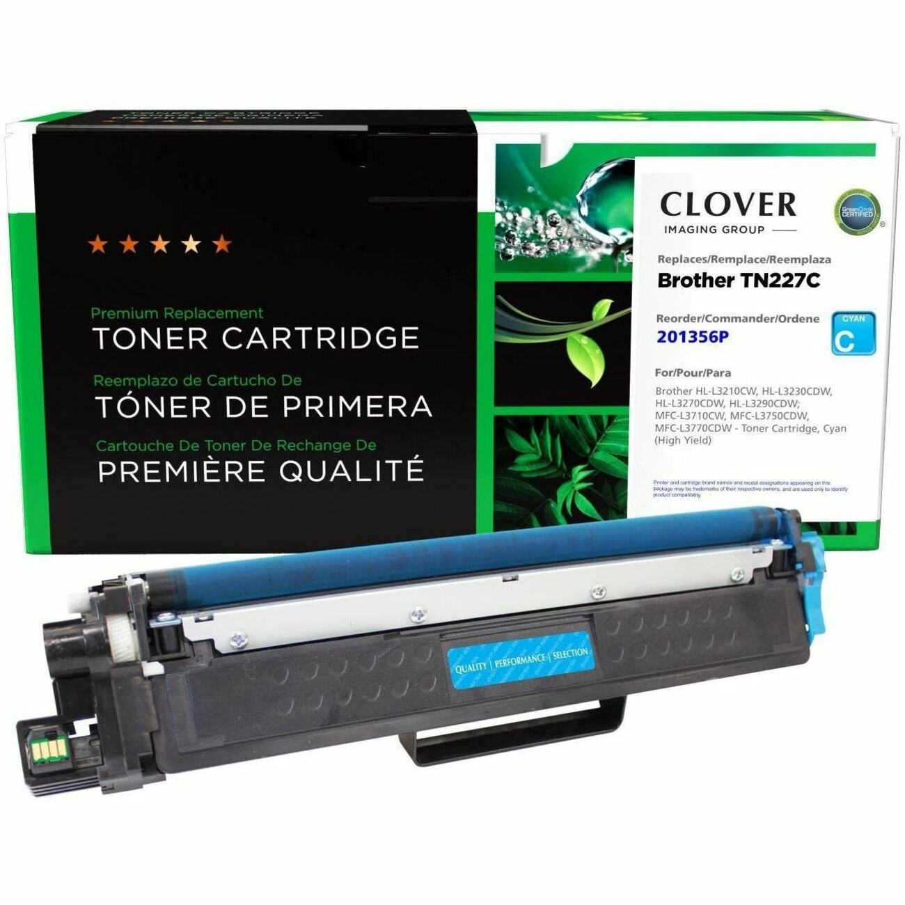CIG Remanufactured High Yield Laser Toner Cartridge TN227, TN227C (Brother TN227C) - Cyan - 1 Each