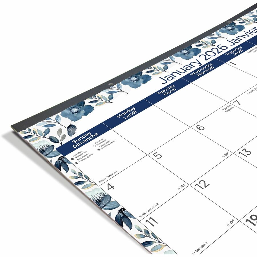 Blueline Azure Monthly Desk Pad Calendar, 22" x 17" , Bilingual - C194125B