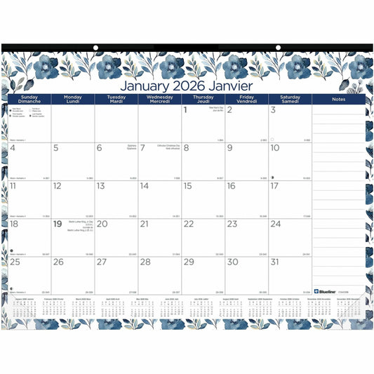 Blueline Azure Monthly Desk Pad Calendar, 22" x 17" , Bilingual