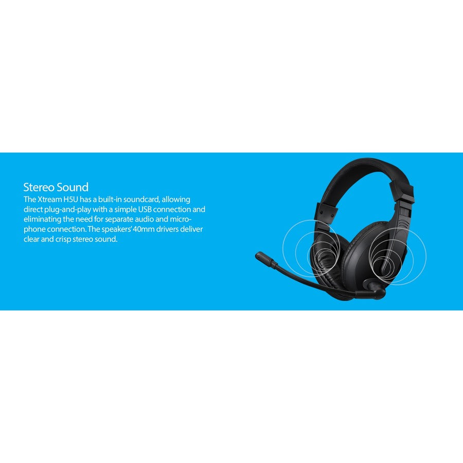 Adesso Xtream H5U Stereo USB Multimedia Headphone/Headset with Microphone - XTREAM H5U