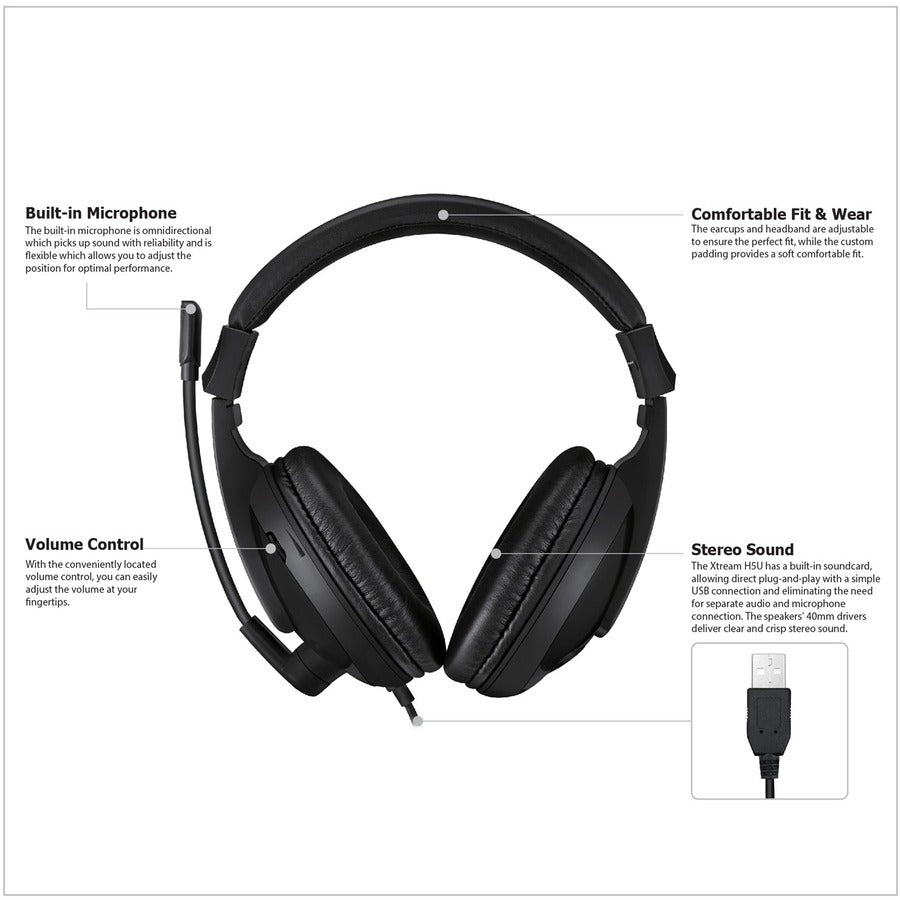 Adesso Xtream H5U Stereo USB Multimedia Headphone/Headset with Microphone - XTREAM H5U