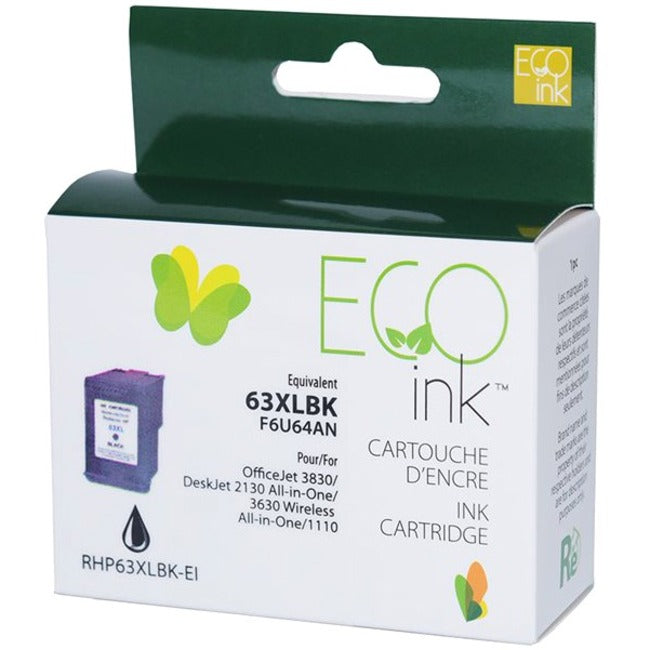 Eco Ink Ink Cartridge - Remanufactured for Hewlett Packard F6U64AN / 63XL - Black