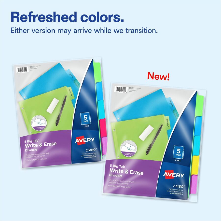 Avery&reg; Big Tab™ Write & Erase Dividers 5 tabs, 1 set - 23180