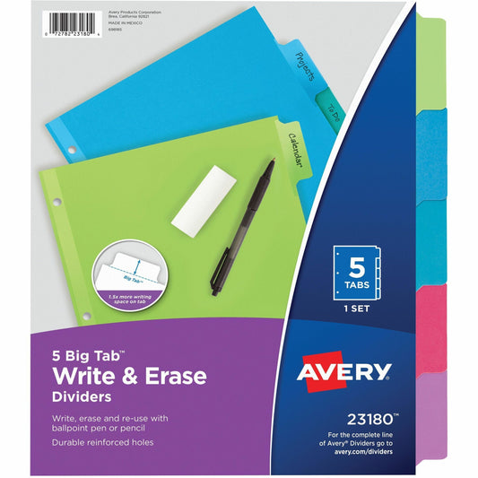 Avery&reg; Big Tab&trade; Write & Erase Dividers 5 tabs, 1 set