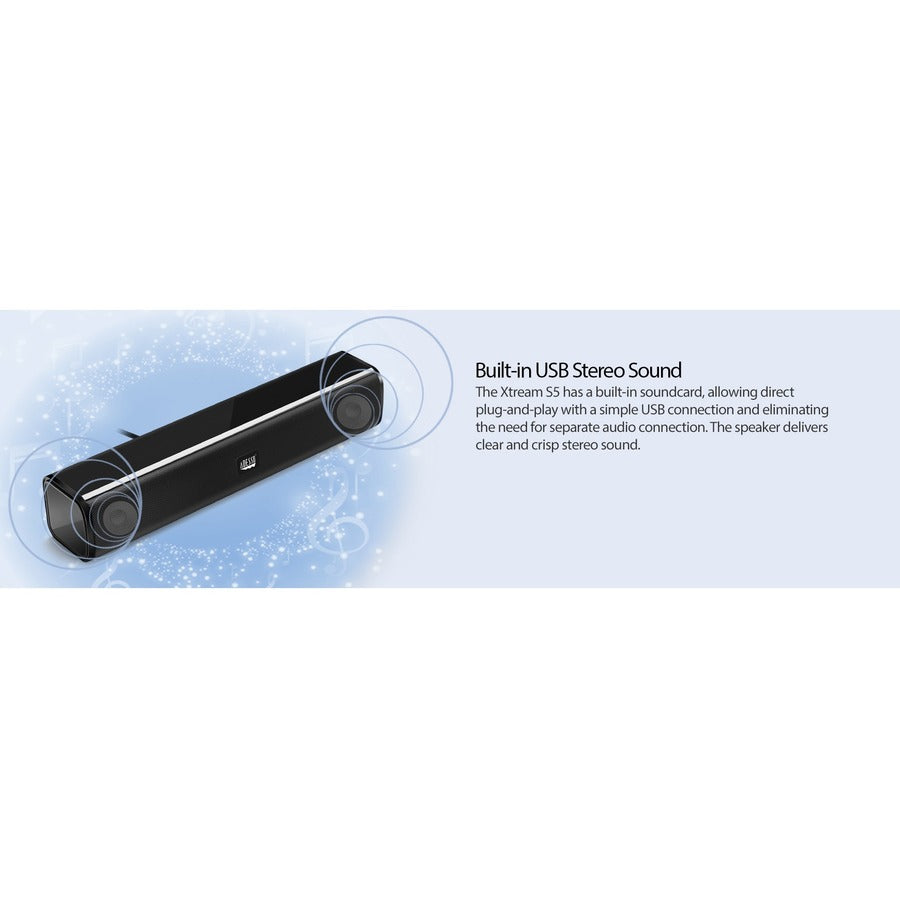 Adesso Xtream S5 2.0 Portable Sound Bar Speaker - 10 W RMS - Black - XTREAM S5
