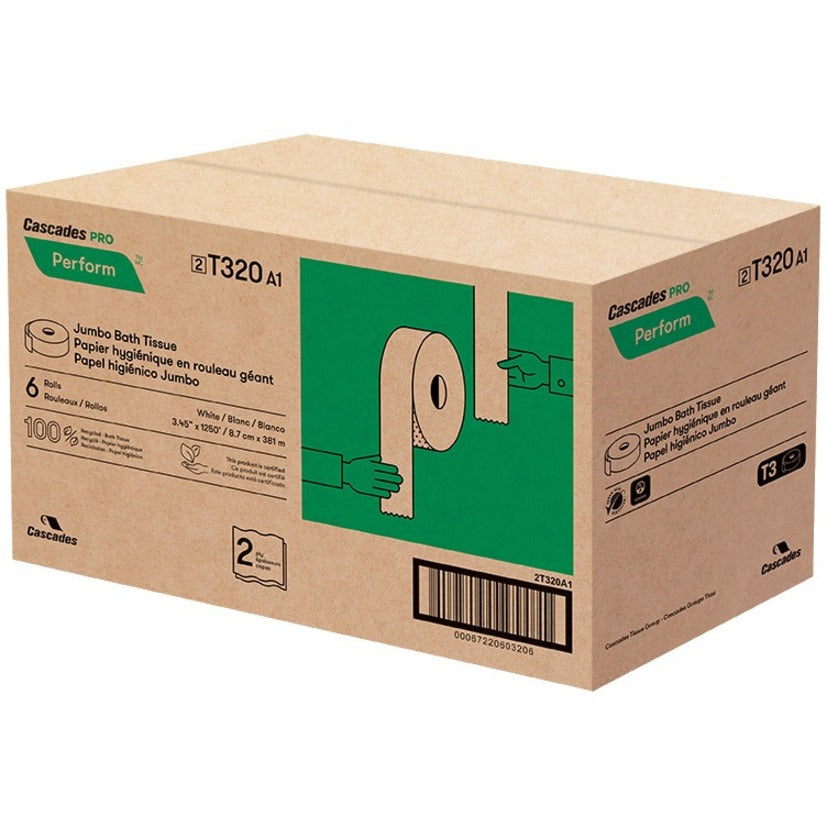 Cascades PRO Perform Jumbo Toilet Paper, 2 Ply, White (T320) - T320