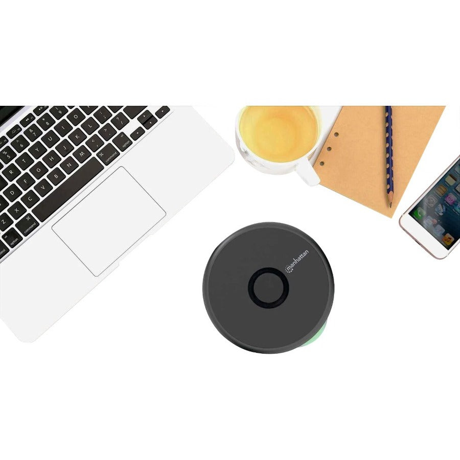 Manhattan Smartphone Wireless Charging Pad, QI certified, 10W, 7.5W and 5W charging, USB-C to USB-A cable included, USB-C input into pad, Cable 1.5m, Black, Three Year Warranty, Boxed - 102186