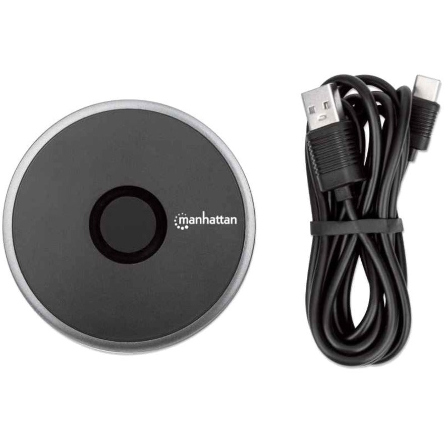 Manhattan Smartphone Wireless Charging Pad, QI certified, 10W, 7.5W and 5W charging, USB-C to USB-A cable included, USB-C input into pad, Cable 1.5m, Black, Three Year Warranty, Boxed - 102186