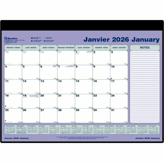 Blueline Refillable Monthly Desk Pad Calendar, 24-1/4" x 19-1/8" , Bilingual