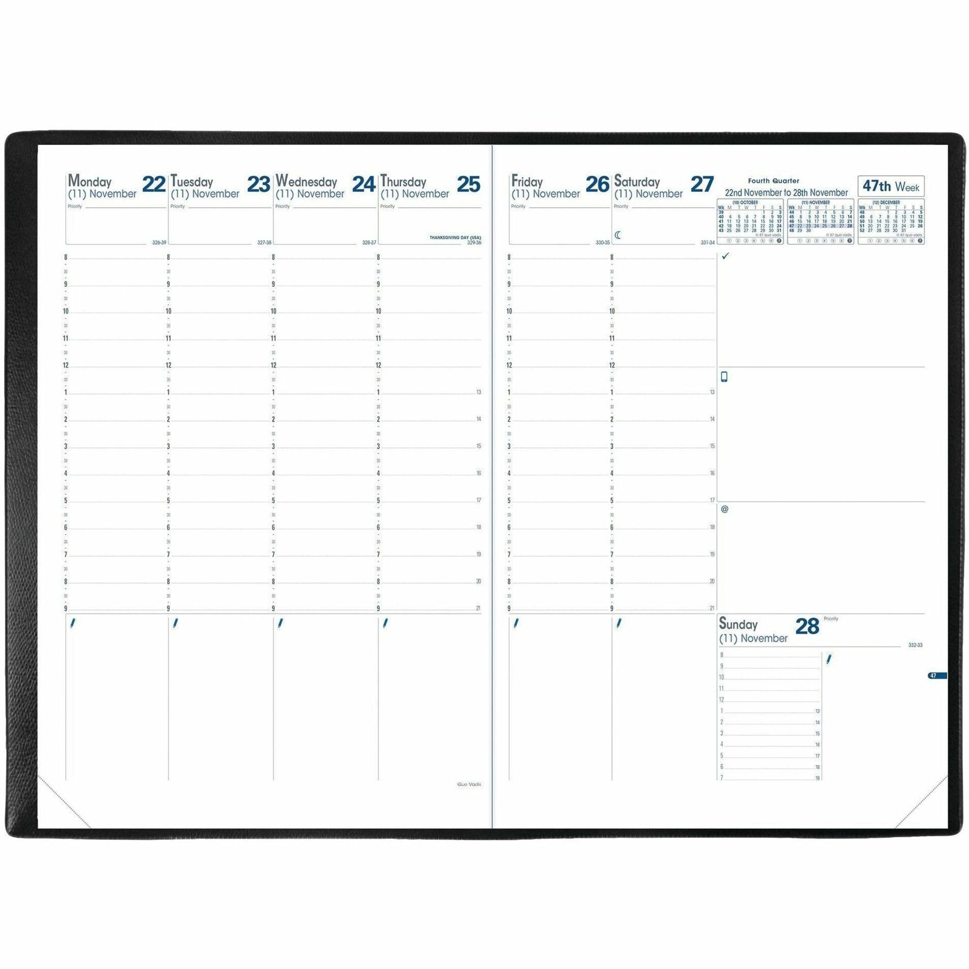 Quo Vadis Prenote Weekly Planner Refill, 11-3/4" x 8-1/4" , English