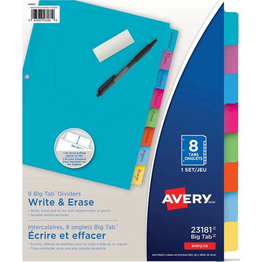 Avery&reg; Big Tab&trade; Write & Erase Dividers 8 tabs, 1 set
