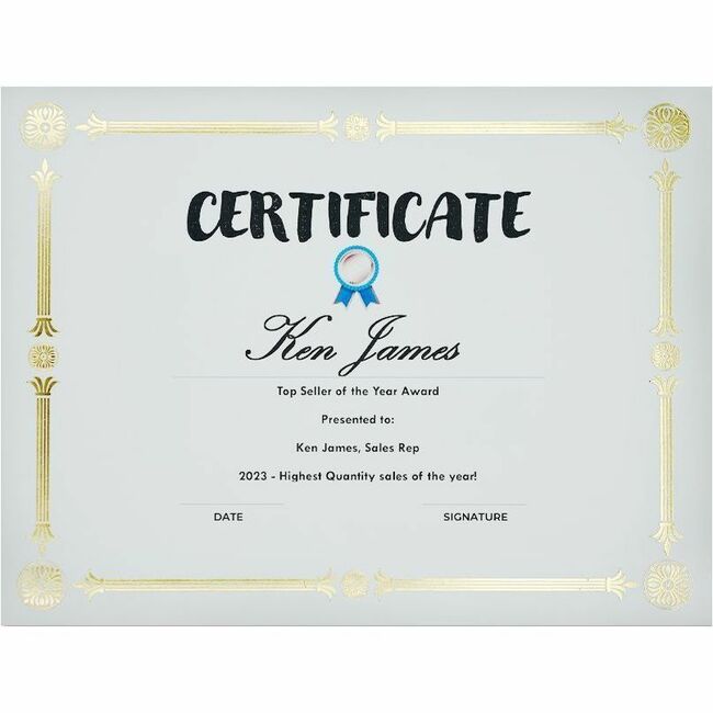 St. James&reg; Premium Weight Certificates, Julian Design, Gold Foil, Ivory, 65 lb, 8.5 x 11" , Pack of 15, 83405