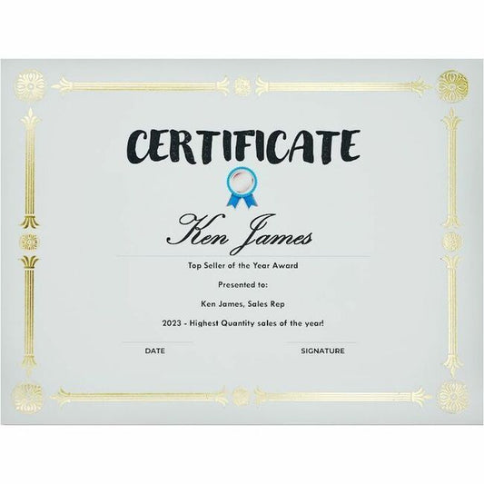 St. James&reg; Premium Weight Certificates, Julian Design, Gold Foil, Ivory, 65 lb, 8.5 x 11" , Pack of 15, 83405