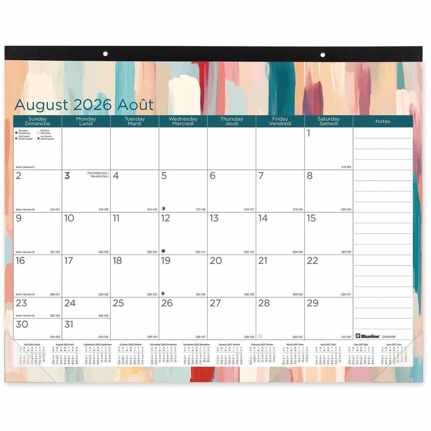 Blueline 2026-2027 Marble Academic Desk Pad/Calendar - August to July - 22" x 17" - Bilingual