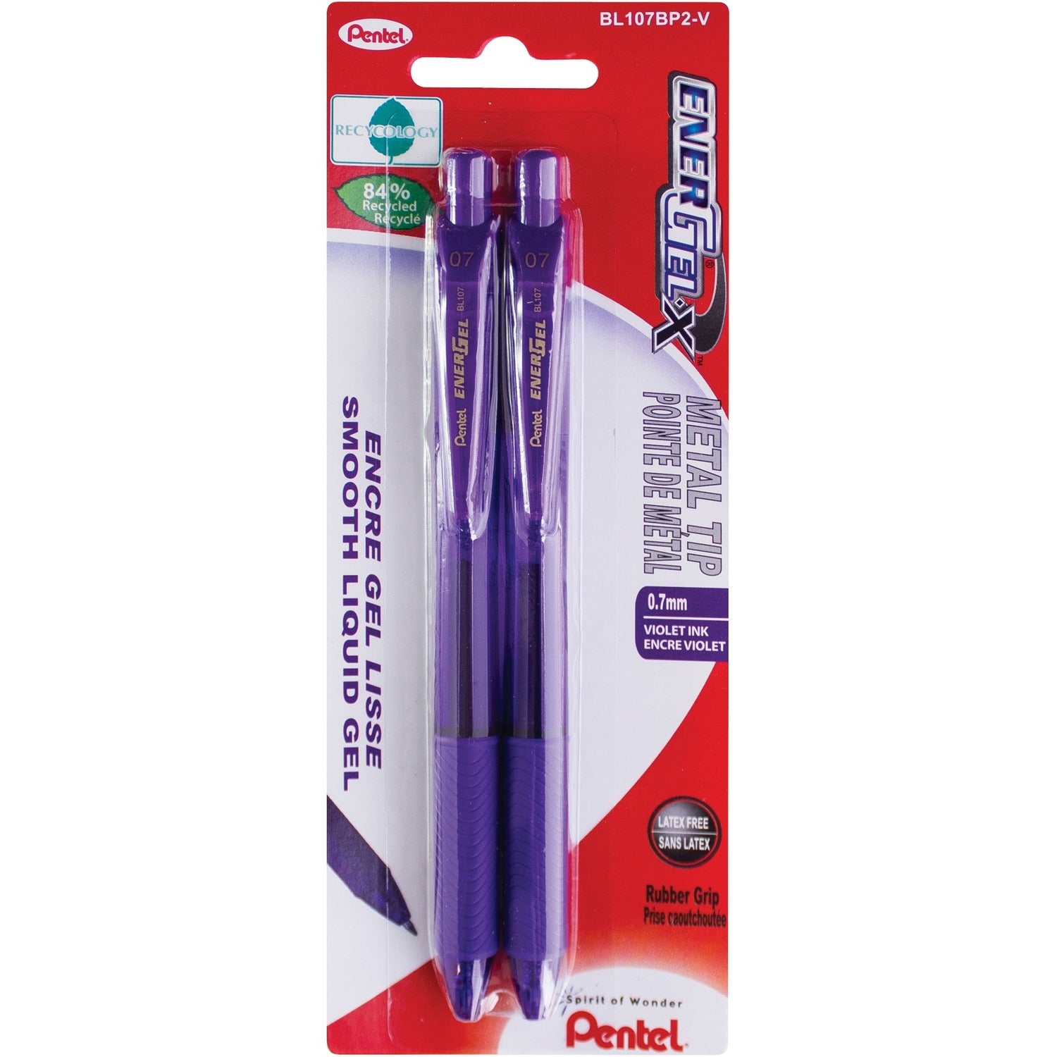 Pentel Retractable Gel Pens 0.7 mm Violet 2/pkg
