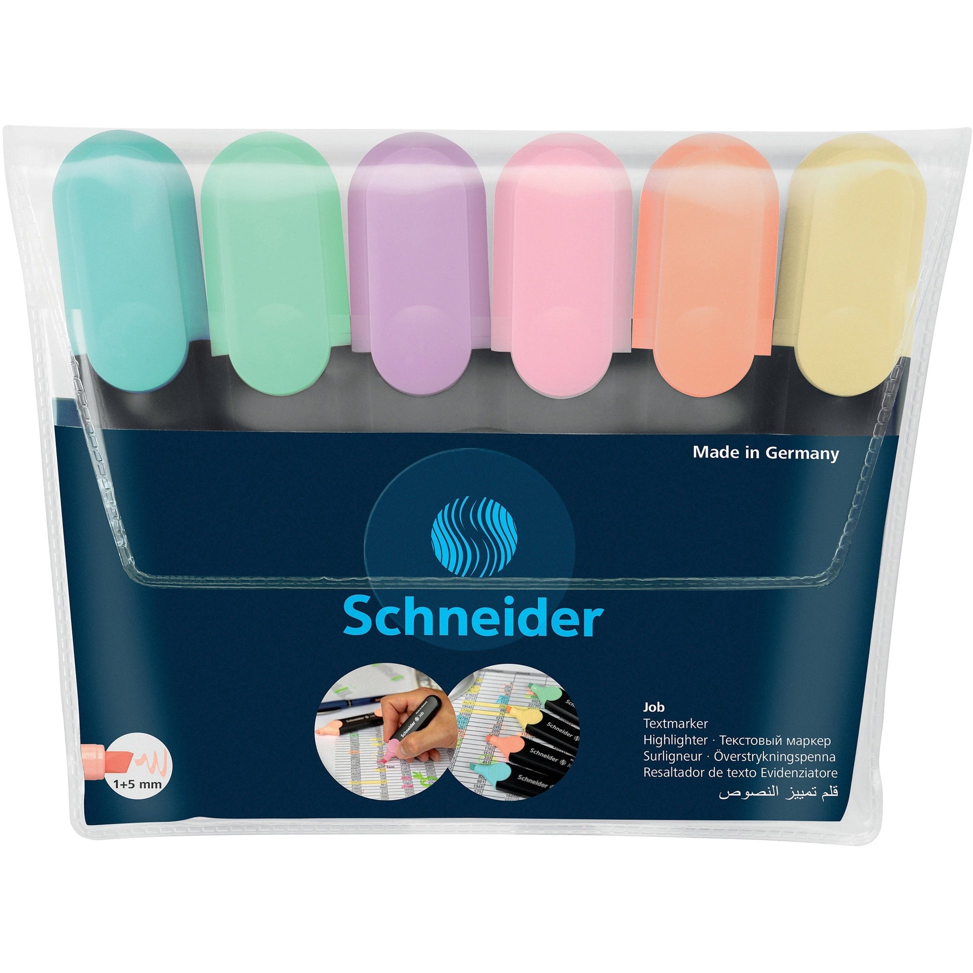 Schneider Job Pastel Highlighters Chisel Tip Assorted Colours 6/pkg