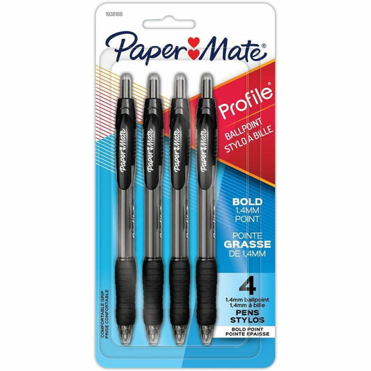 Paper Mate Profile Retractable Ball Point Pens Super Bold Point Black 4/pkg