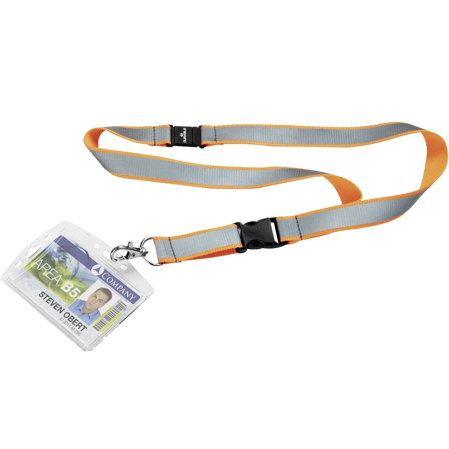 DURABLE Reflective Safety Textile 17" Lanyard, Black, Pack of 10 - 869209
