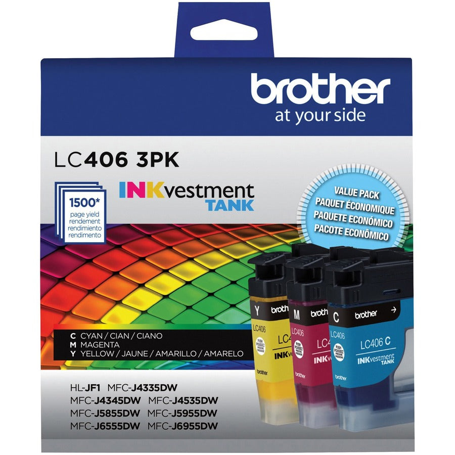 Brother INKvestment LC4063PK Original Standard Yield Inkjet Ink Cartridge - Cyan, Magenta, Yellow - 1 Each - LC4063PKS