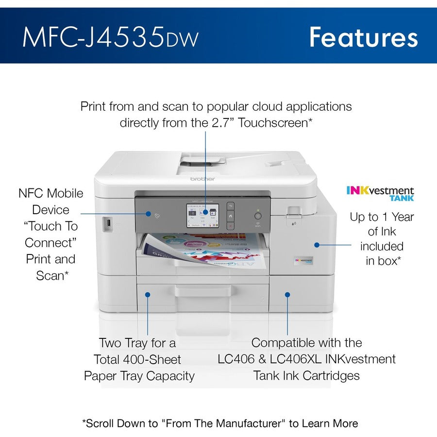 MFC-J4535DW INKvestment Tank All-in-One Multifunction Colour Inkjet Printer - MFCJ4535DW