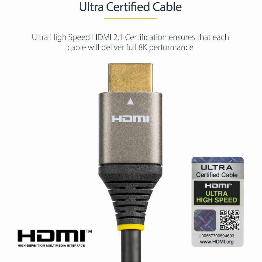 StarTech.com 3ft/1m HDMI 2.1 Cable, Certified Ultra High Speed HDMI Cable 48Gbps, 8K 60Hz/4K 120Hz HDR10+, 8K HDMI Cable, Monitor/Display - HDMM21V1M