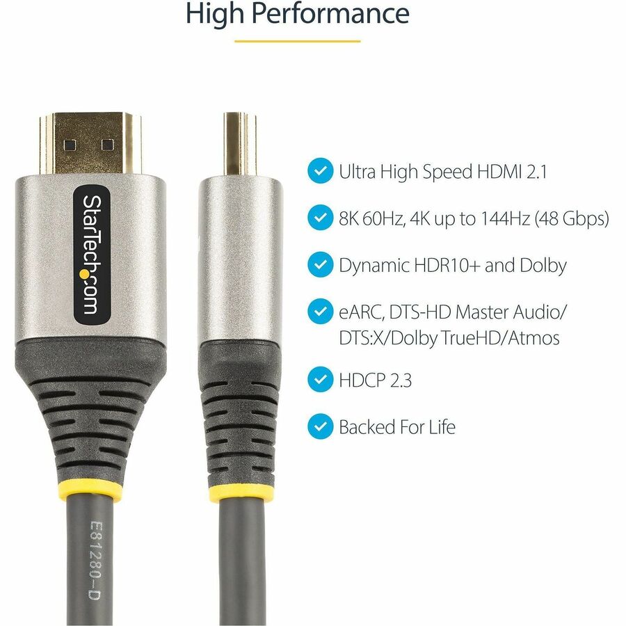StarTech.com 3ft/1m HDMI 2.1 Cable, Certified Ultra High Speed HDMI Cable 48Gbps, 8K 60Hz/4K 120Hz HDR10+, 8K HDMI Cable, Monitor/Display - HDMM21V1M