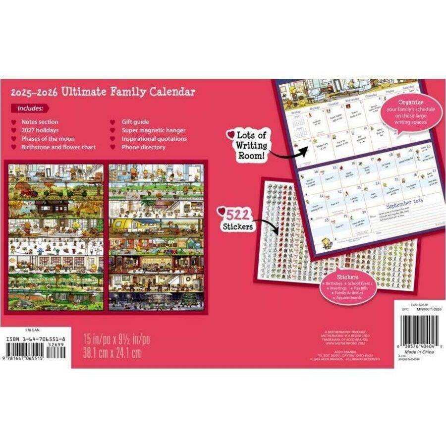 MotherWord&reg; Mom's Ultimate Family Fridge Calendar 15" x 9-1/2" English - MWMKT1-28