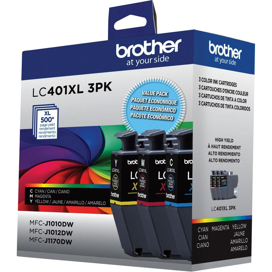 Brother LC401XL3PKS Original High Yield Inkjet Ink Cartridge - CMY - 3 / Pack - LC401XL3PKS