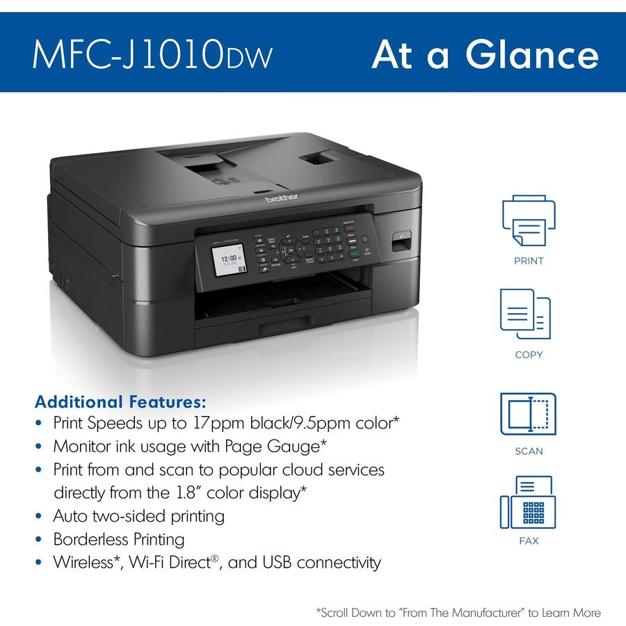Brother MFC-J1010DW Wireless Inkjet Multifunction Printer - Color - MFC-J1010DW