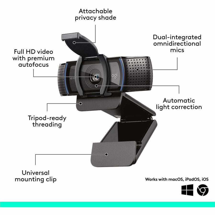 Logitech C920e Webcam - 3 Megapixel - 30 fps - Black - USB Type A - 960-001401