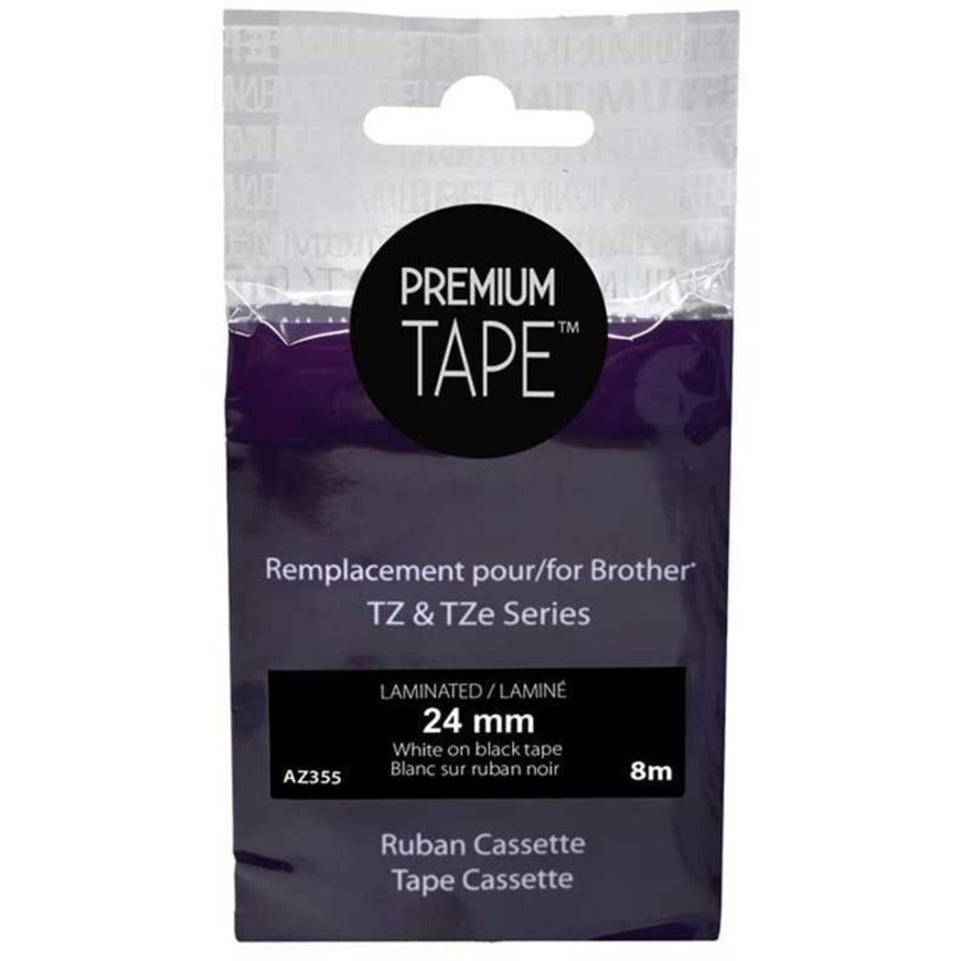 Premium Tape Tape - Alternative for Brother TZ355 - White on Black - AZ355