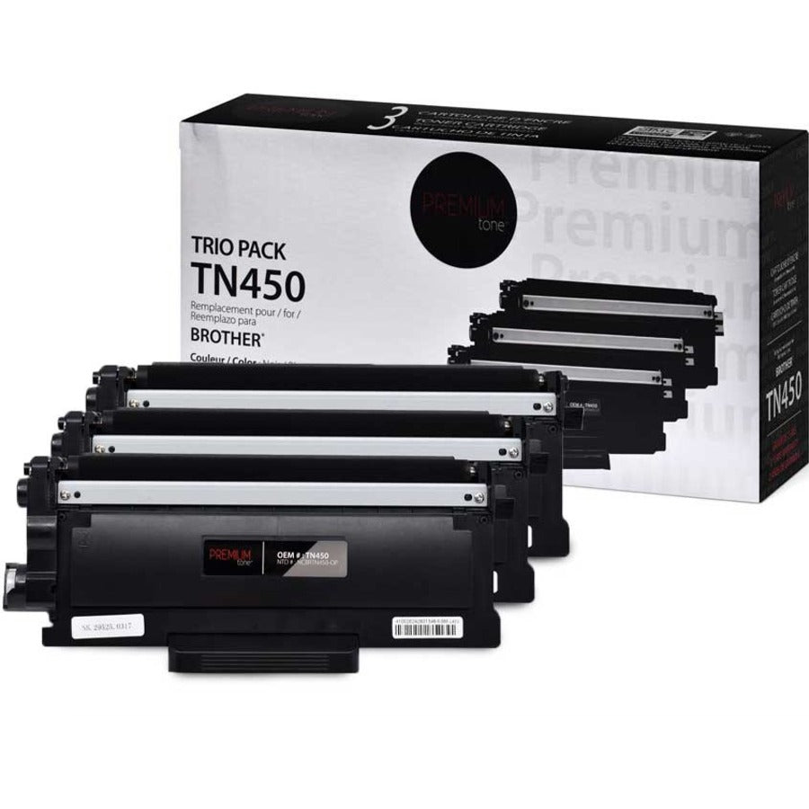 Premium Tone Toner Cartridge - Alternative for Brother TN450 - Trio Pack - Black