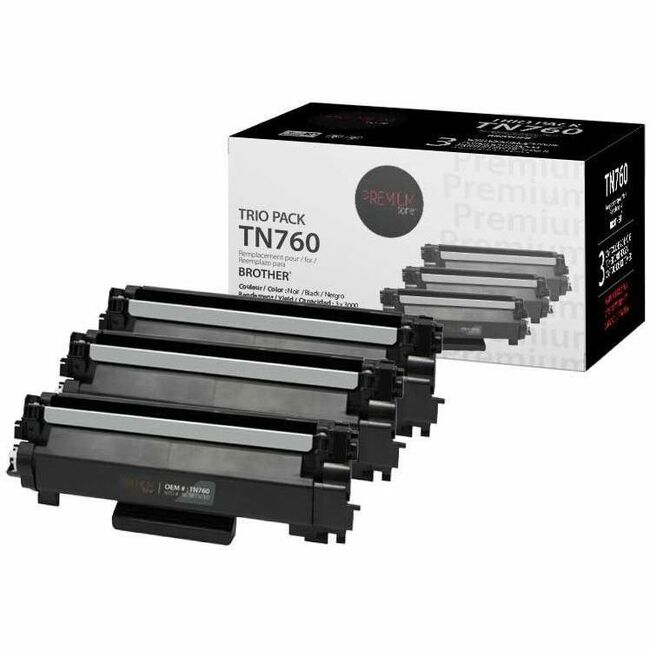 Premium Tone Toner Cartridge - Alternative for Brother TN760 - Trio Pack - Black