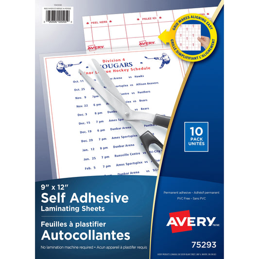 Avery Self Adhesive Laminating Sheets 9" x 12"
