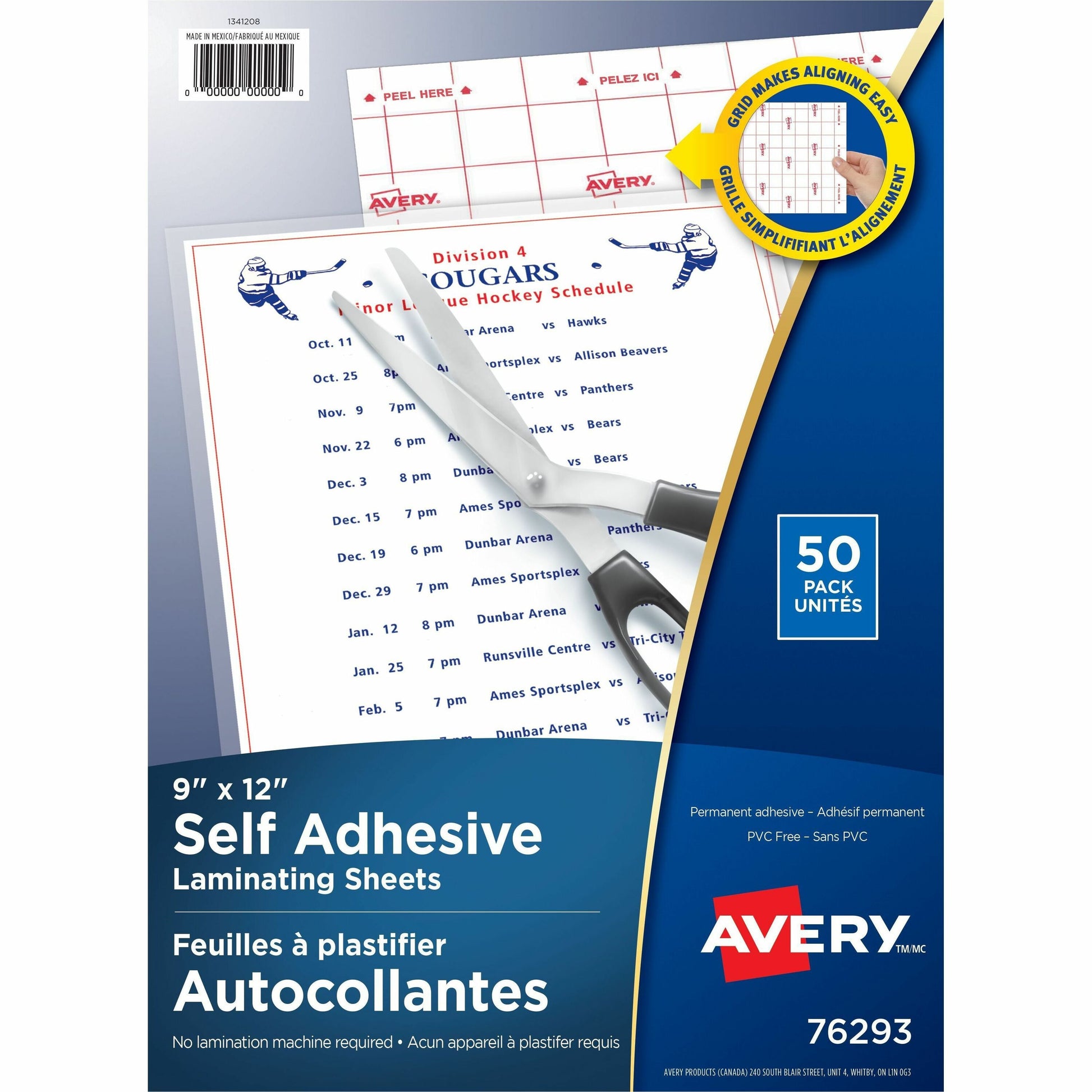 Avery&reg; Self Adhesive Laminating Sheets, 9" x 12" , 50/pk