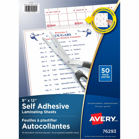 Avery&reg; Self Adhesive Laminating Sheets, 9" x 12" , 50/pk