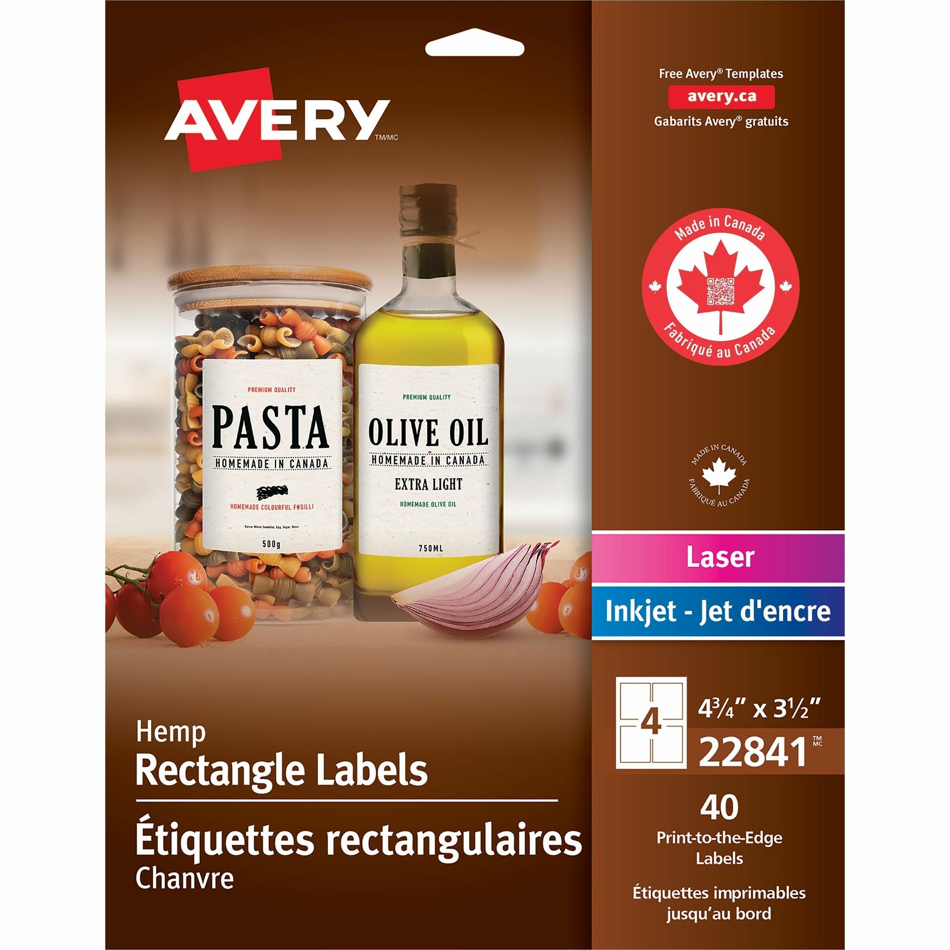 Hemp Rectangle Labels 4-3/4" x 3-1/2" , Permanent Adhesive, for Laser and Inkjet Printers